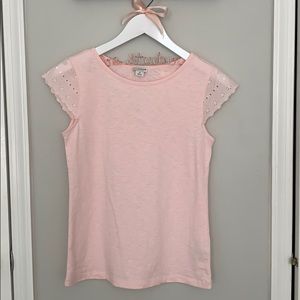 J Crew Pink Blush Blouse Shirt Eyelet Cap Sleeve